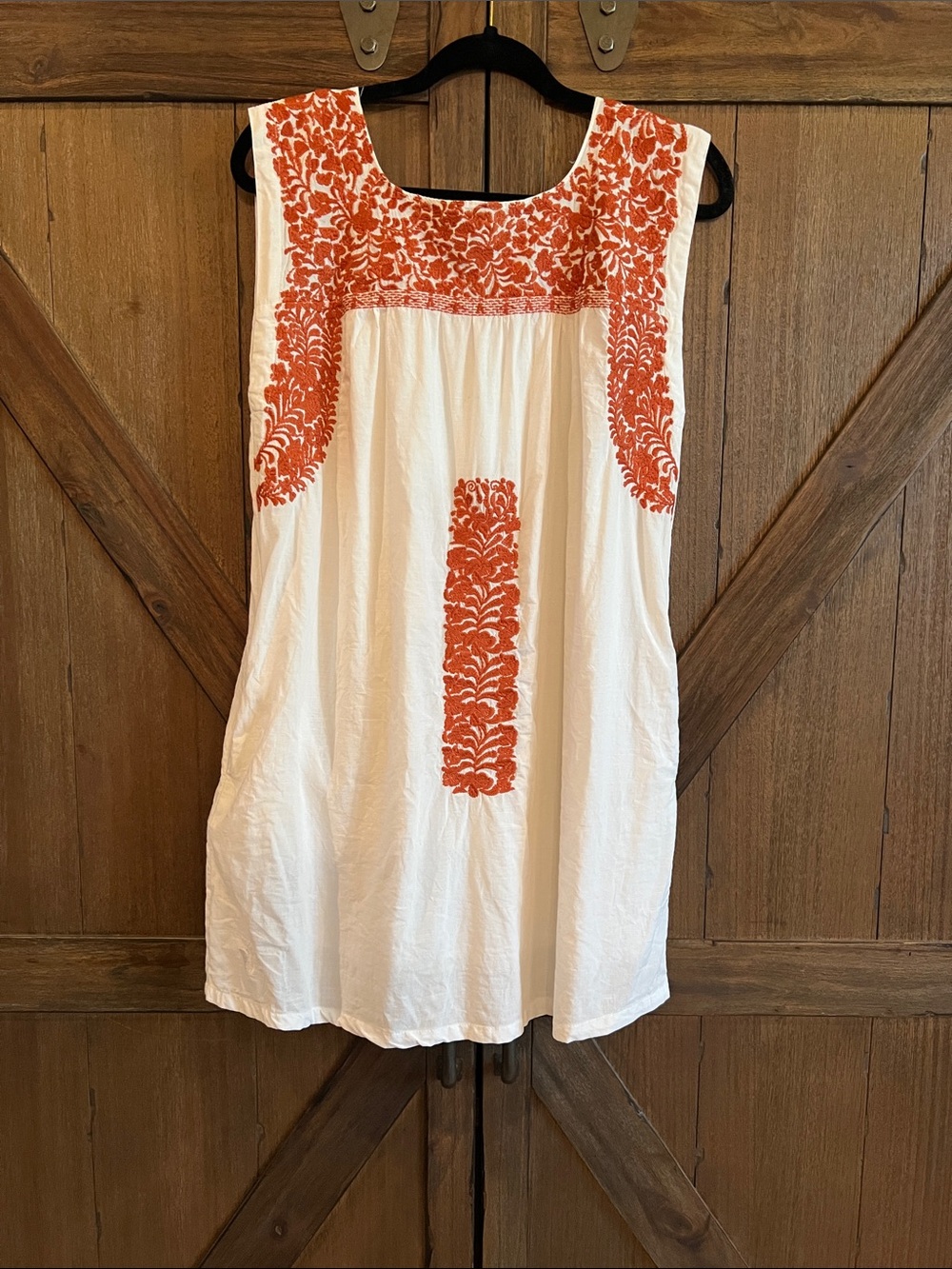 j.marie Guadalupe White Dress with Orange Floral Embroidery